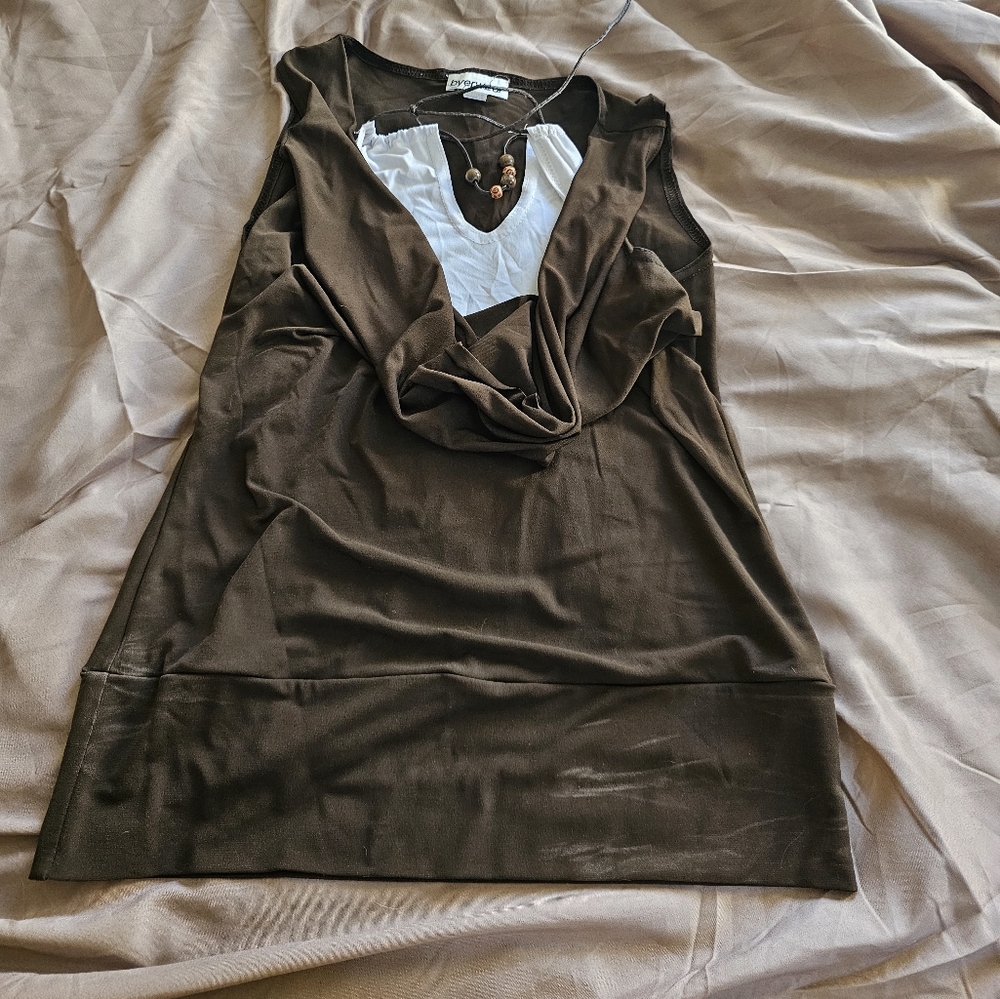 Womens brown tank top with built-in halter top.